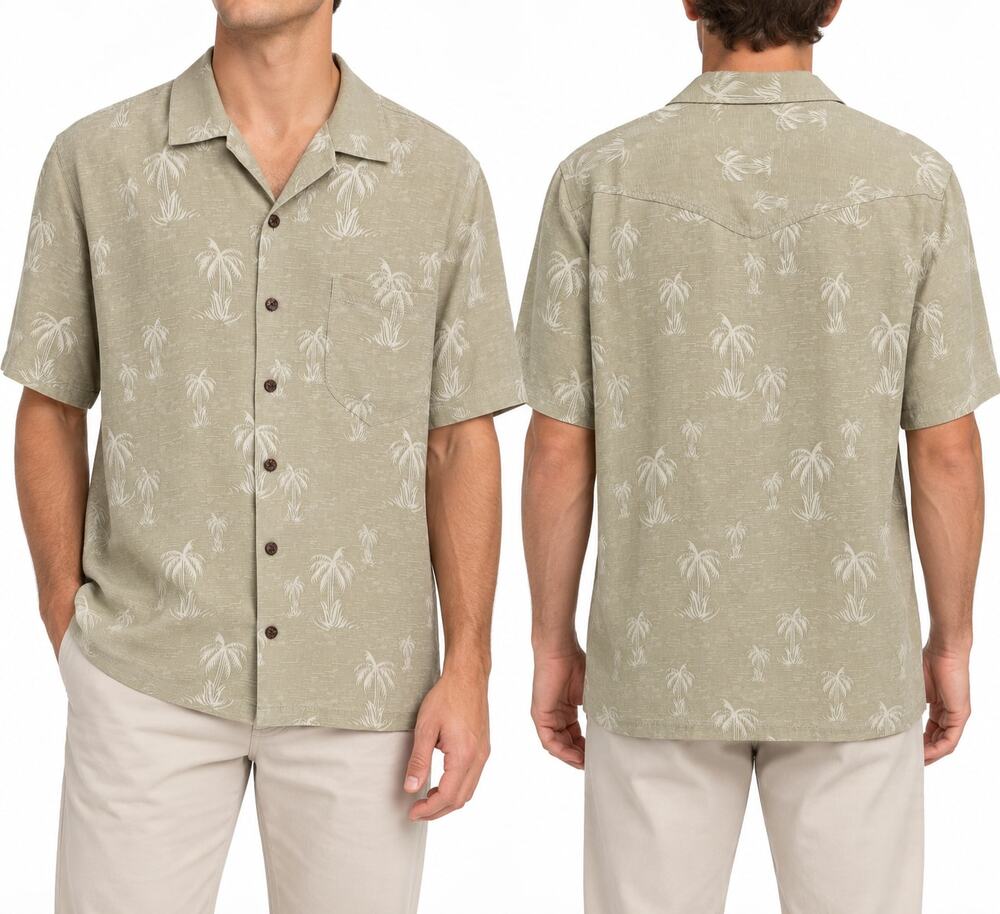 Tommy Bahama Men's 100% Silk Palm Tree Camp Hawaiian Short Sleeve Shirt Medium